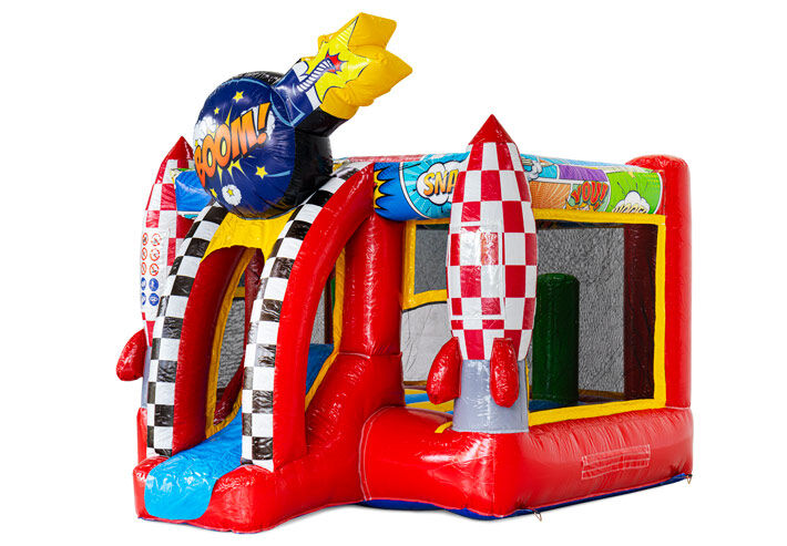 Peça o castelo insuflável Midi Bounce em estilo quadrinhos online na JB Inflatables