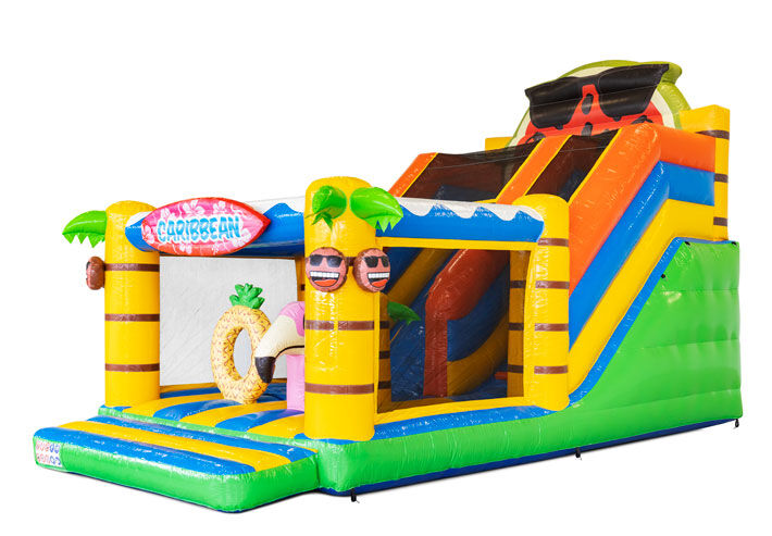 Opblaasbaar Multi Slide luchtkussen met glijbaan kopen in thema Caribbean voor kinderen. Bestel opblaasbare luchtkussens online bij JB Inflatables Nederland