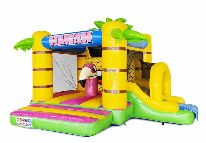 compact opblaasbaar luchtkussen met glijbaan in hawaii thema met vele kleuren te koop