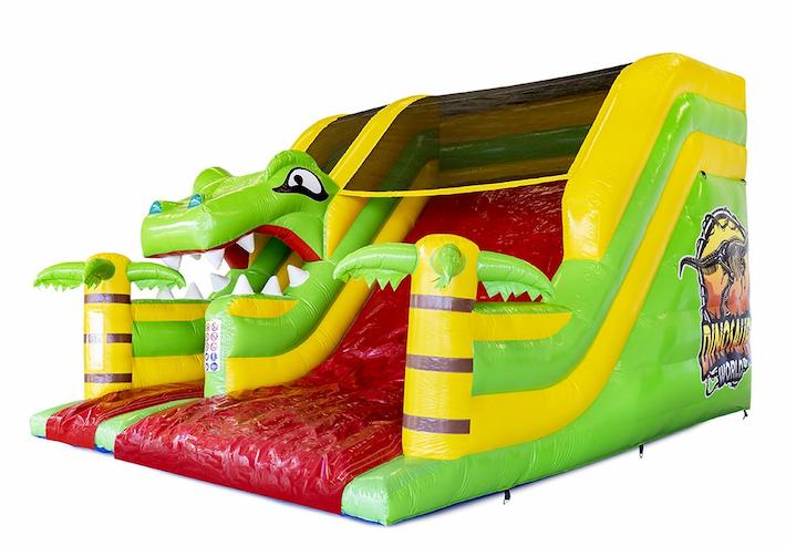 Compre escorregador inflável no tema dino vermelho e verde para crianças