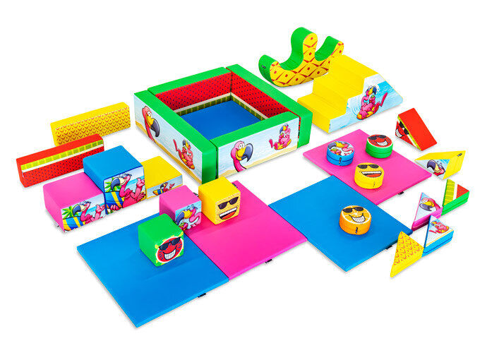 XXL Softplay-Set im Flamingo Hawaii-Thema mit bunten Blöcken zum Spielen