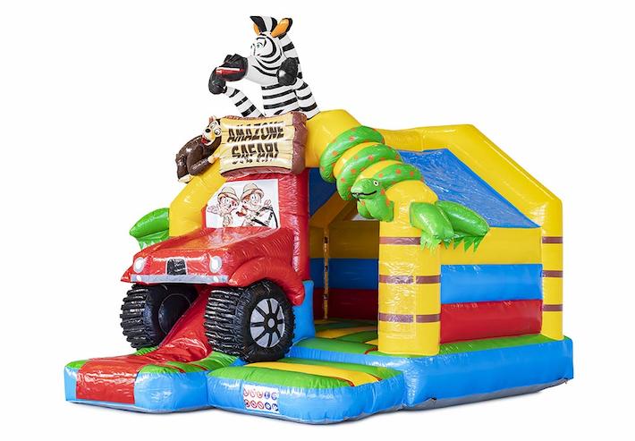 Opblaasbaar springkussen met glijbaan aan de voorkant volledig in Amazon Safari thema te koop voor kinderen
