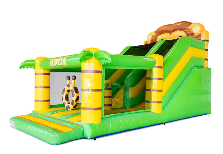 Opblaasbare glijbaan met spring gedeelte in jungle thema voor kinderen kopen