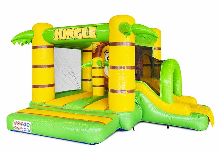 compacte opblaasbaar luchtkussen met glijbaan in jungle thema bestellen voor kinderen