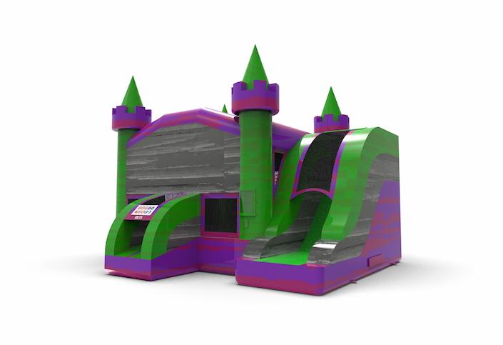 Inflatable unique rightside slide dropslide combo 13ft bounce house in theme marble in colors purple-gray&green for both young and old. Order inflatable bounce houses online at JB Inflatables America