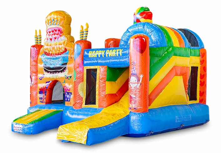 Compre um castelo insuflável multijogador interno em uma festa temática com escorregador para crianças. Encomende castelos insufláveis ​​online na JB Insufláveis ​​Portugal