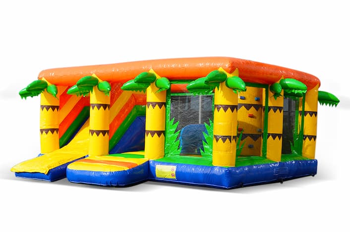 Kaufen sie eine große aufblasbare indoor-multiplay-hüpfburg mit rutsche im themendschungel für kinder. Bestellen sie hüpfburgen online bei JB-Hüpfburgen Deutschland