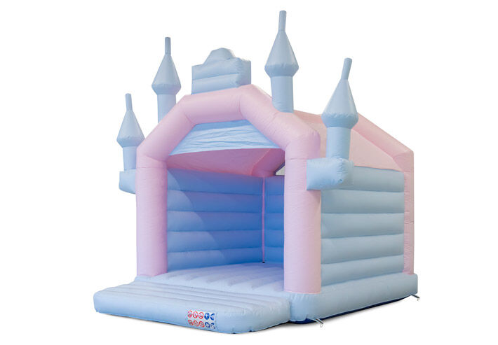 Buy A Frame bouncy castle in pastel colors pink blue for children. Order inflatables online at JB Inflatables America