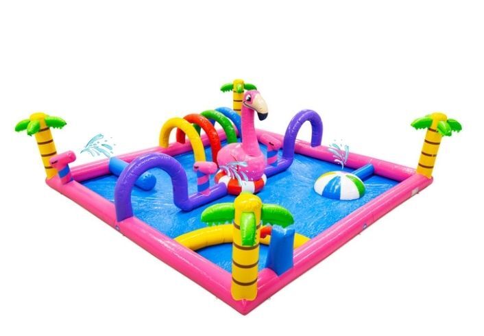 Grand parc aquatique gonflable Spraypark sur le thème des flamants roses