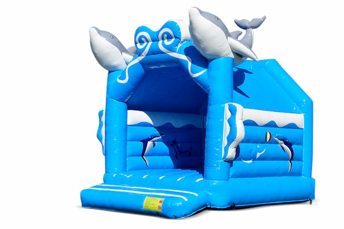 Buy standard 3D dolphin bouncy castles in eye-catching colors for children. Order bouncy castles online at JB Inflatables UK