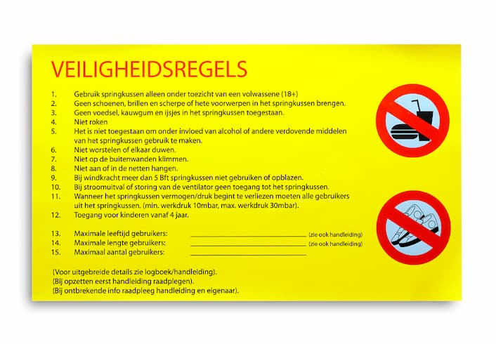Veiligheidsregels kopen voor bescherming kinderen bij opblaasbaar springkussen