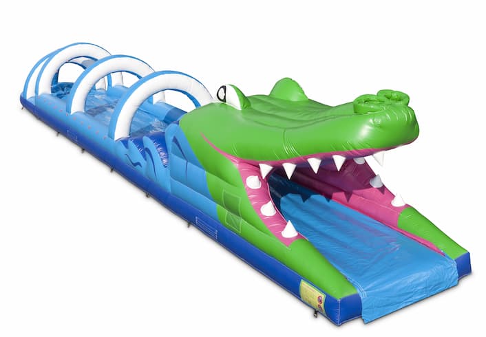 Ordene en línea un tobogán de barriga inflable de 18 metros con un tema de cocodrilo para sus hijos. Compre toboganes hinchables ahora en línea en JB Hinchables España
