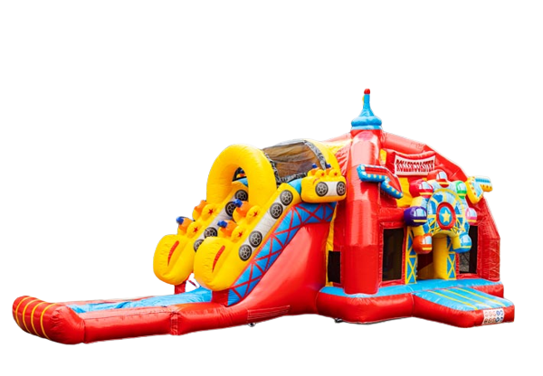 Acquista un grande cuscino d'aria multigiocatore gonfiabile a tema montagne russe con scivolo per bambini