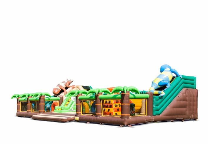 Acquistare un parco gioco gonfiabile completo con ostacoli e scivolo con il tema giungla