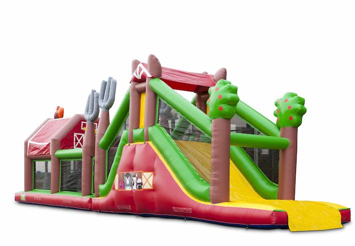 Farm run 17m with 7 game elements and buy colorful objects for kids. Order your inflatable obstacle courses online now at JB Inflatables UK