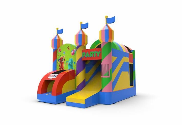springkussen met glijbaan in party thema voor kinderen bestellen