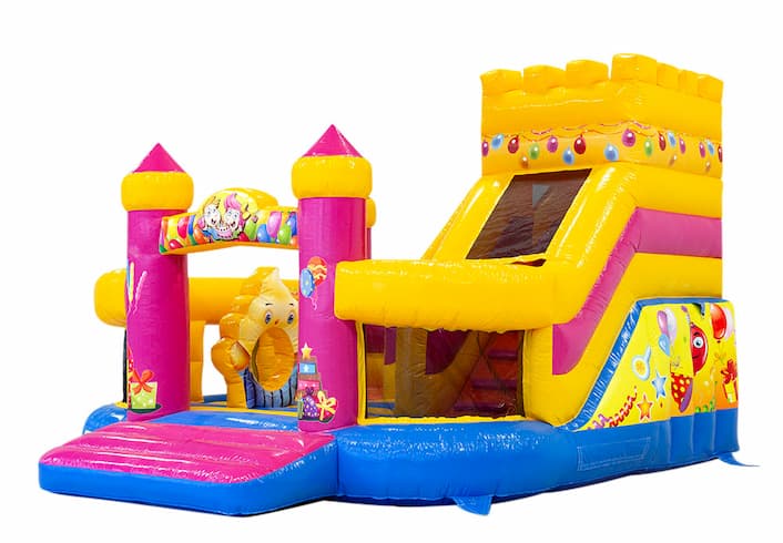 Acquista un grande castello gonfiabile multigiocatore aperto con scivolo nella festa a tema per bambini. Ordina i castelli gonfiabili online su JB Gonfiabili Italia