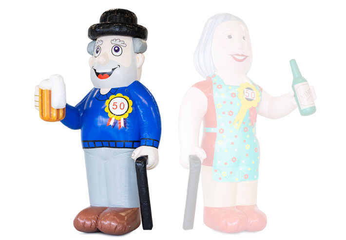 Buy inflatable Abraham doll with stick and beer glass in his hand as an eye-catcher