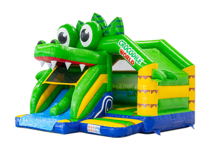 Château gonflable Slide Combo Doubleslide avec deux toboggans sur le thème du crocodile