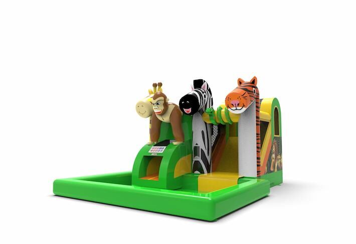 springkussen met water en glijbaan in jungle thema bestellen