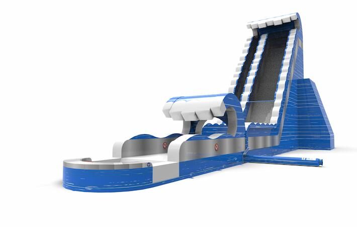 Toboggan aquatique gonflable unique S30 aux couleurs bleu-blanc-argent pour petits et grands à vendre. Achetez des toboggans aquatiques gonflables en ligne chez JB Gonflables France
