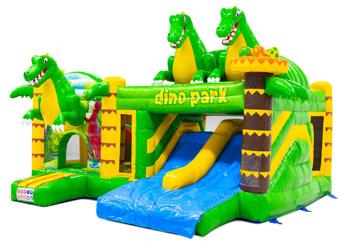 Castelo inflável Multiplay Dubbelslide com dois escorregadores no tema de dinossauros