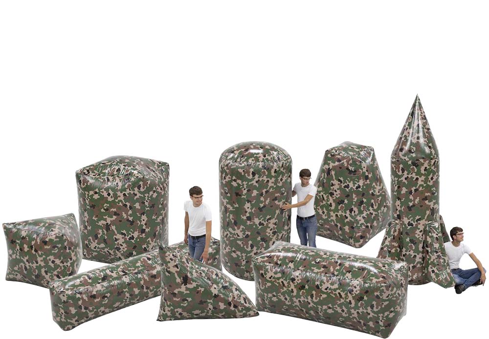 Achetez un ensemble d'obstacles de combat vert militaire gonflable de 8 pièces pour petits et grands. Commandez des ensembles d'obstacles de combat gonflables maintenant en ligne chez JB Gonflables France