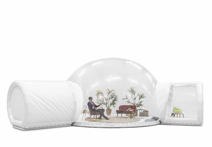 Kuppel Transparent 5m + Transparenter Zugangstunnel + Geschlossene Kabine
