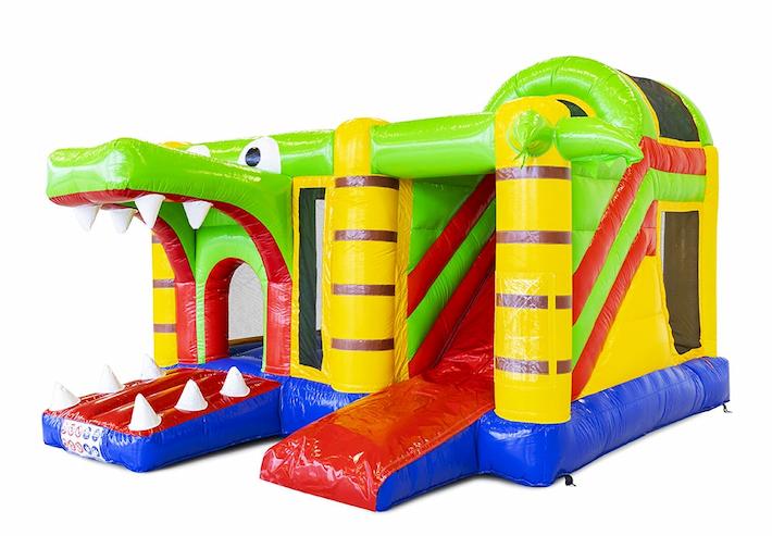 Opblaasbaar springkasteel met glijbaan in krokodillen thema bestellen voor kinderen
