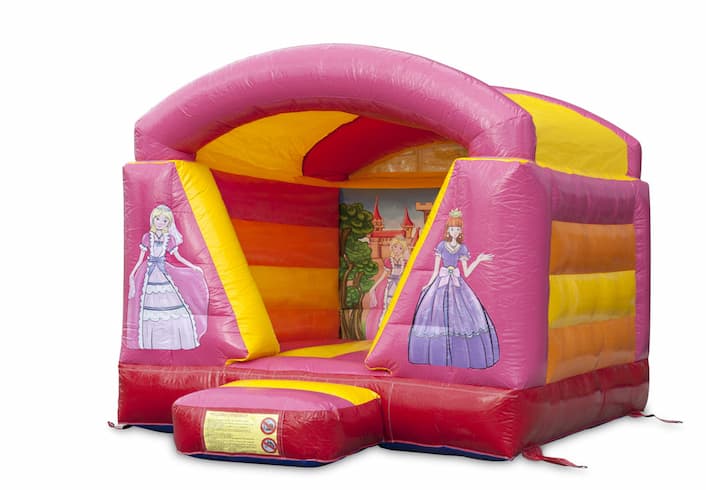 Kaufen Sie eine kleine aufblasbare hüpfburg mit dach im rosa und gelben prinzessinnen-design für kinder. Hüpfburgen jetzt bei JJB-Hüpfburgen Deutschland online bestellen