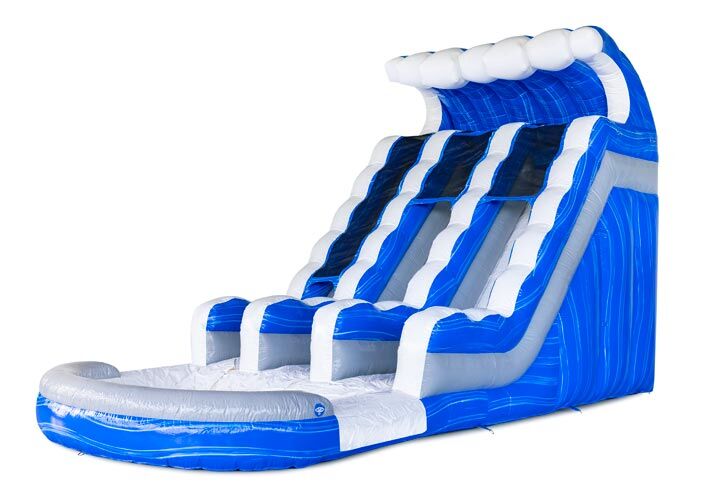Bestellen Sie die aufblasbare Wasserrutsche D18 Waterslide in blau weiß silber