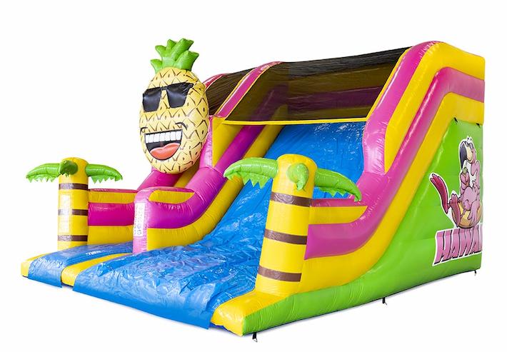Opblaasbare compacte glijbaan luchtkussen in Hawaii thema met palmbomen kopen voor kinderen
