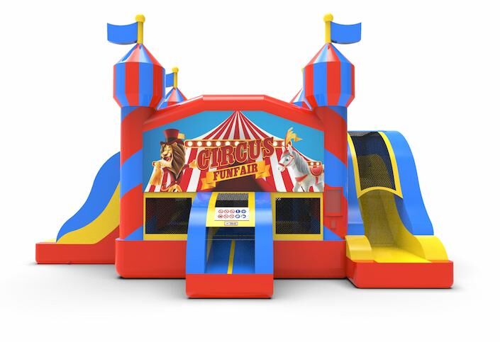 Buy an inflatable slide park combo 13ft bouncy castle with two slides for both young and old. Order inflatable bouncy castles online at JB Inflatables America