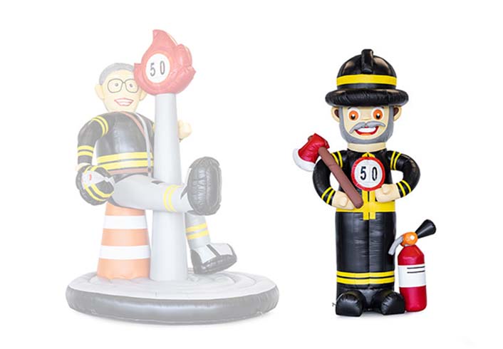 Opblaasbare Abraham brandweer op met bijl in zijn hand en brandblusser kopen
