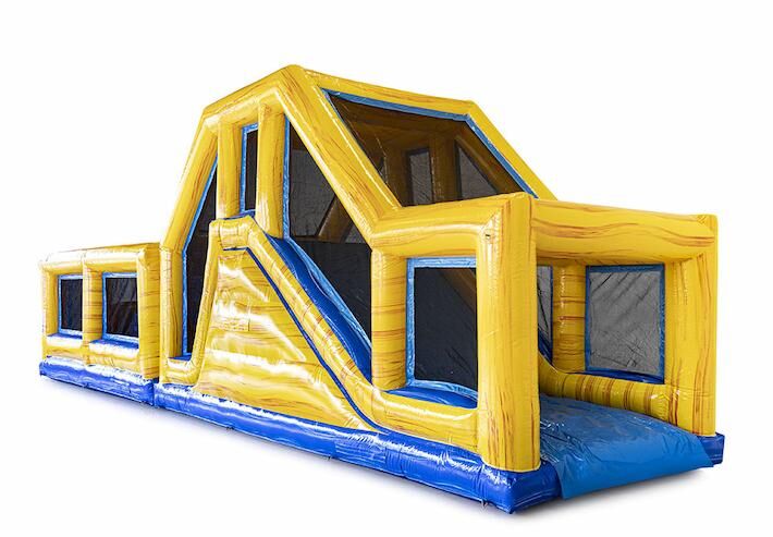Stormbaan 13.5 meter lang in thema marble met passende 3D objecten bestellen voor kids. Koop opblaasbare stormbanen nu online bij JB Inflatables Nederland