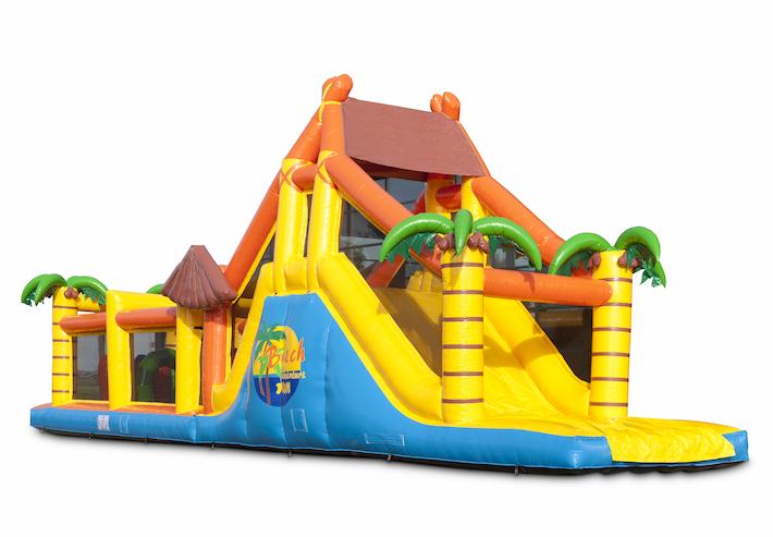 Unieke stormbaan in beach thema met 7 spelelementen en kleurrijke objecten kopen voor kinderen. Bestel opblaasbare stormbanen nu online bij JB Inflatables Nederland