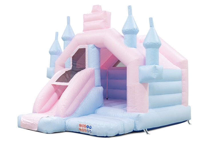 Buy Slide Combo bouncy castle in pastel colors pink blue for children. Order inflatables online at JB Inflatables UK