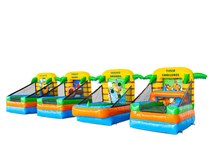 Set de jeux pour enfants sur le thème de la jungle avec jeux gonflables. Maintenant disponible chez JB-Gonflables.