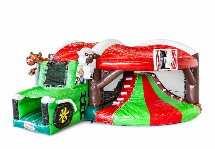 Springkussen in boerderij thema met glijbaan en met binnenin 3D objecten bestellen voor kinderen. Koop opblaasbare springkussens online bij JB Inflatables Nederland