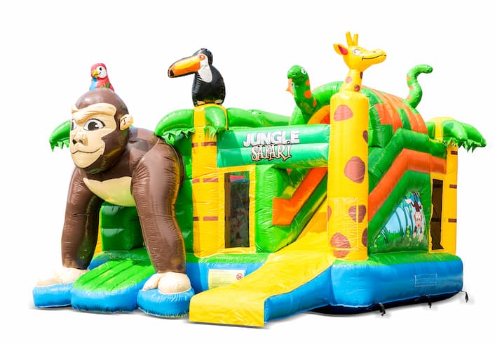 Kaufen sie aufblasbare indoor-multiplay-hüpfburg im thema safari-gorilla mit rutsche für kinder. Bestellen sie aufblasbare hüpfburgen online bei JB-Hüpfburgen Deutschland