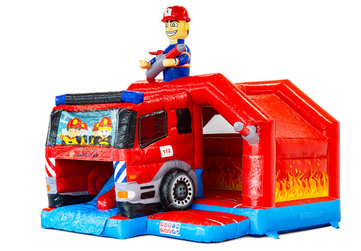 Château gonflable combo Double slide avec deux toboggans sur le thème des pompiers