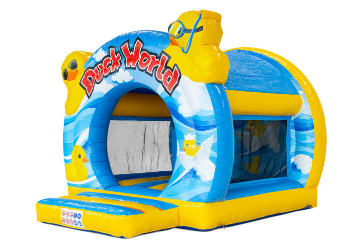 O Bouncedome Rubber Duck, um insuflável com tema de patinhos, disponível na JB-Insufláveis.