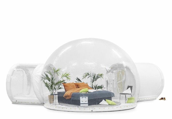 Kuppel Transparent 4m + Transparenter Zugangstunnel + Geschlossene Kabine