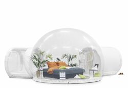 Kuppel Transparent 4m + Transparenter Zugangstunnel + Geschlossene Kabine