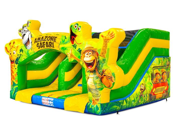 Midi Slide Amazone Safari springkussen met jungle safari thema en glijbaan, te bestellen bij JB Inflatables