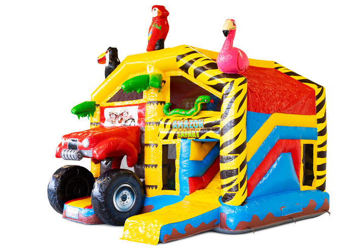 Opblaasbare multiplay springkussen met dak in amazon safari thema te koop voor kinderen