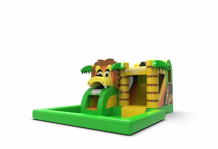 springkussen met water en glijbaan in lion thema bestellen