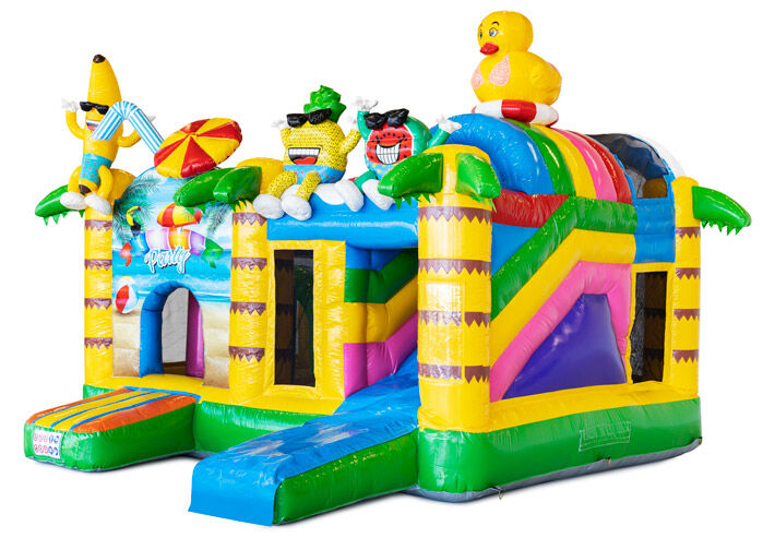 Opblaasbaar springkasteel met glijbaan in summer party thema te koop voor kinderen