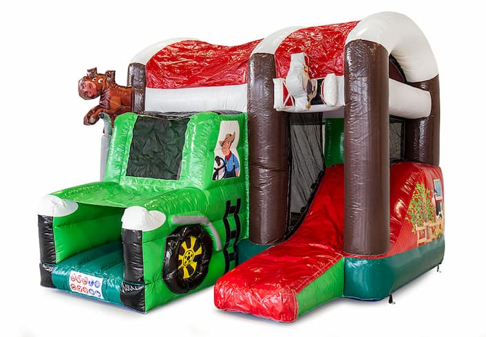 Kleine Multiplay Hüpfburg mit Dach und Rutsche im Thema Bauernhof für Kinder bestellen