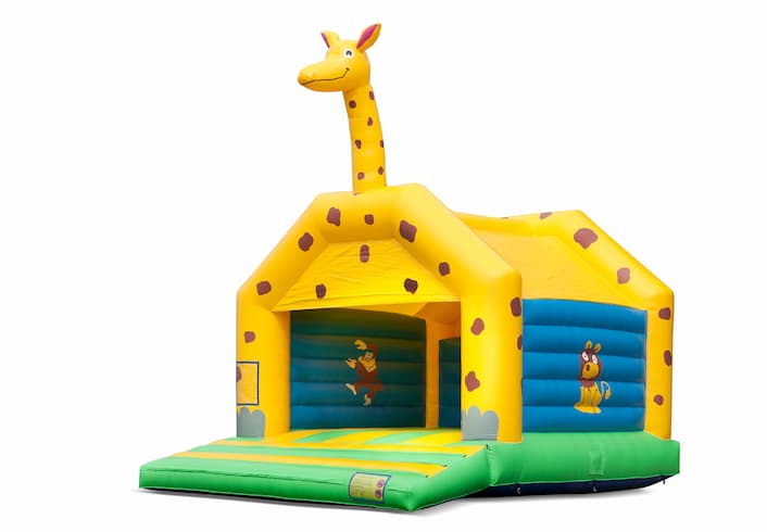 Acquista un grande castello gonfiabile per interni a tema giraffa per bambini. Disponibile su JB Gonfiabili Italia online